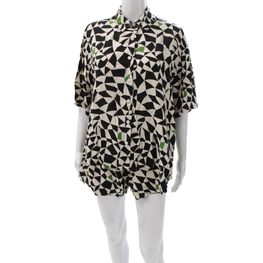 Stillwater Womens Polyester Geometric Short Top 2 Piece Set White Black Size M